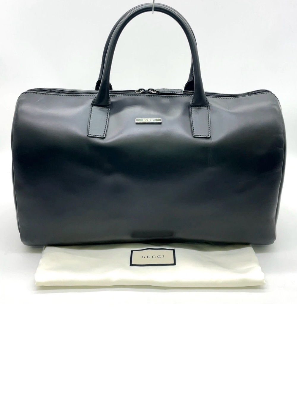 Auth Gucci Logo Hardware Leather Black Boston Bag Dimensions: 20 x 11 x 9 COA